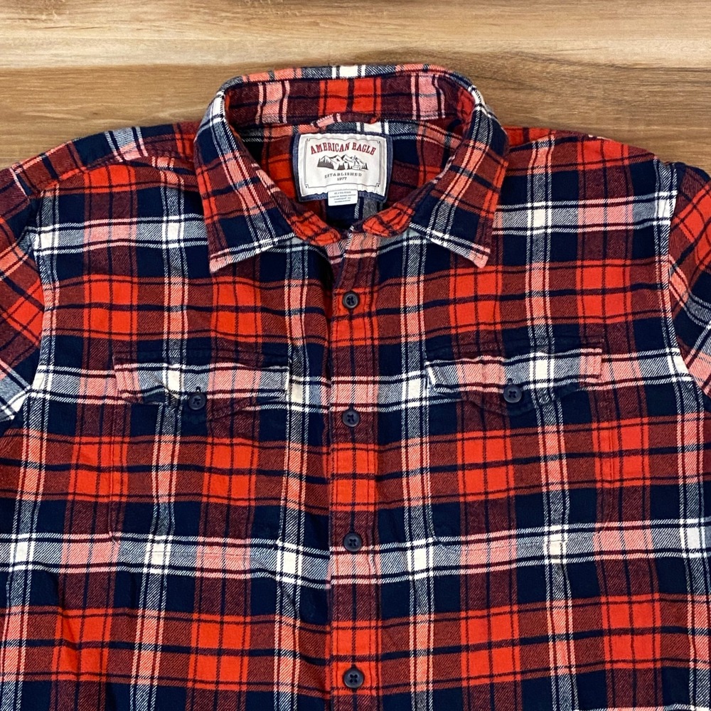 American Eagle Flannel Shirt Mens XL Plaid Red Blue Cotton